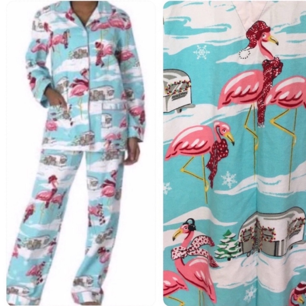 Nick & Nora Flamingo Airstream Winter Flannel Pajamas - Medium